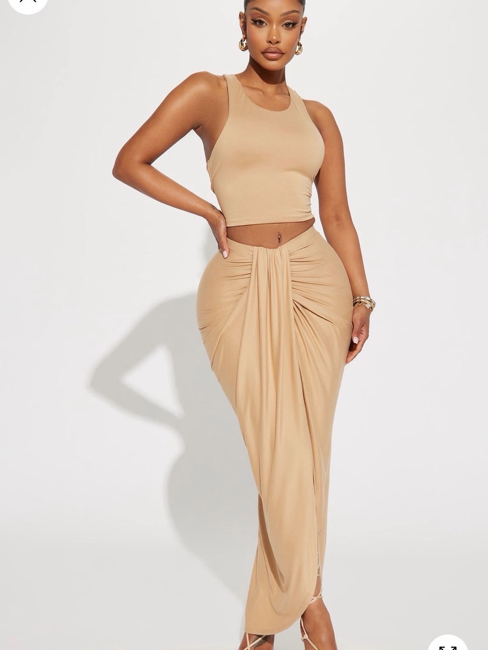 Fashion Nova Tan Draped Maxi Skirt Set